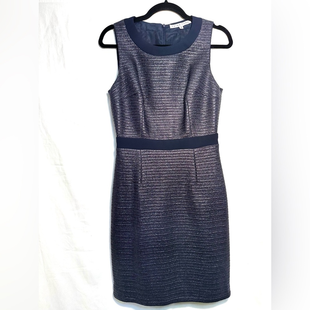 Trina Turk Blue Textured Tweed Sleeveless Dress